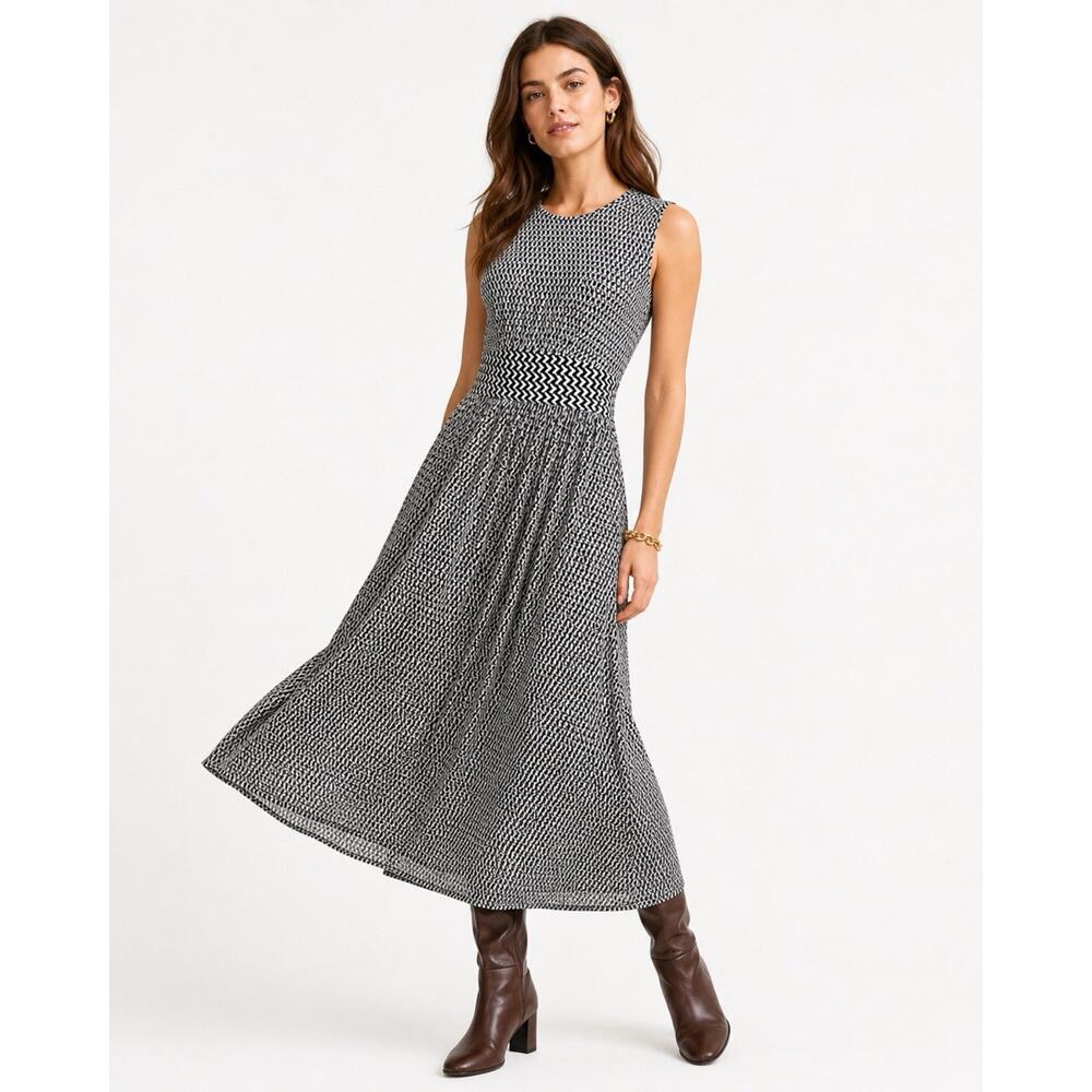 Boden Thea Sleeveless Midi Dress Preppy Navy Blue Geometric Womens UK 6P US 2P